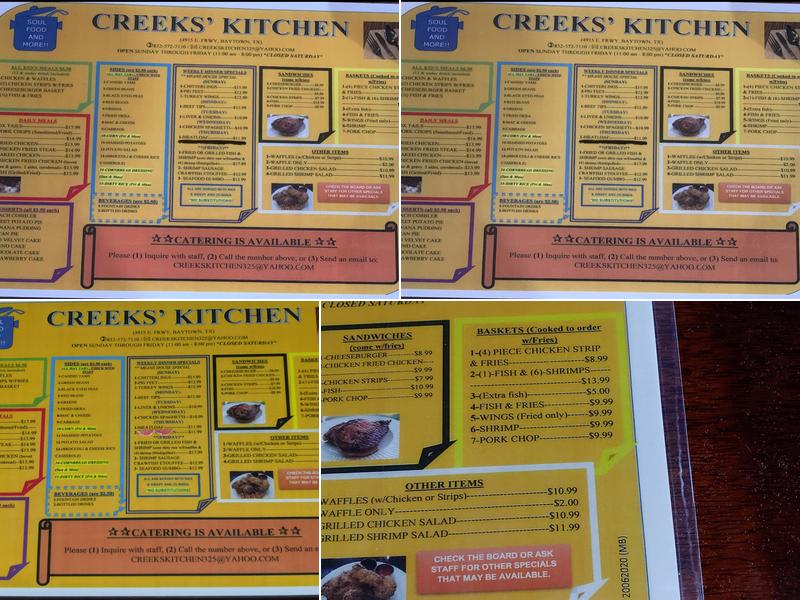 Creeks Kitchen Menu