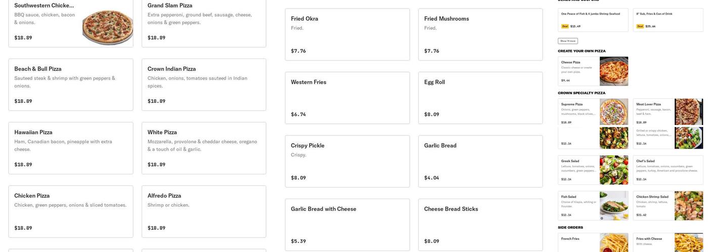 Crown Pizza Menu