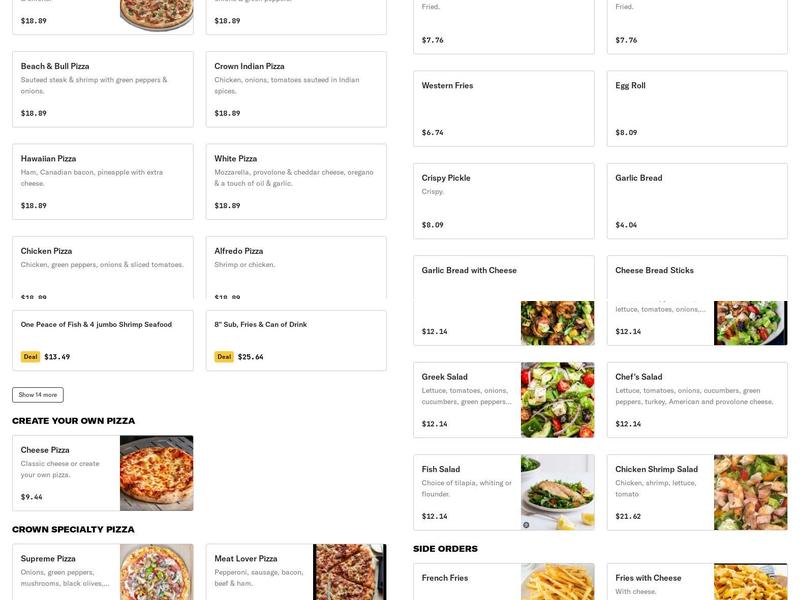 Crown Pizza Menu