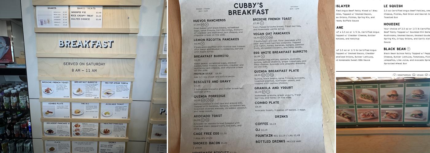 Cubby's Menu