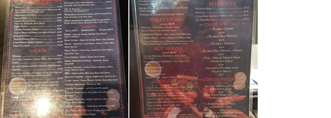 Dante's of Ironbridge Menu