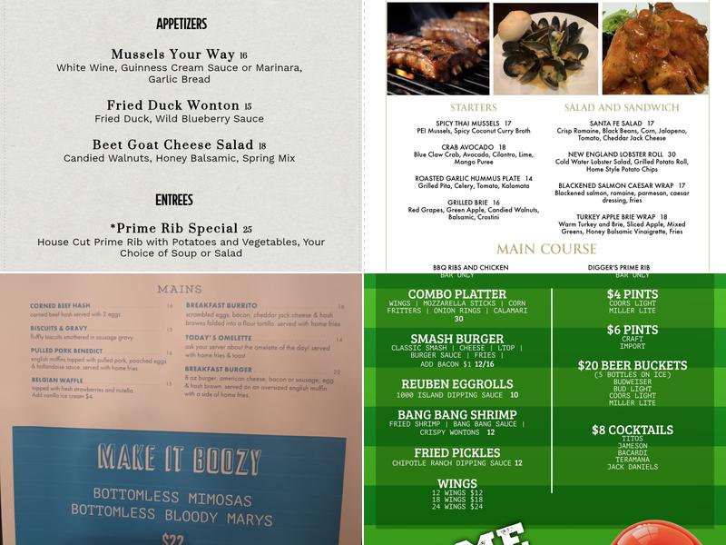 Digger's Ales N' Eats Menu