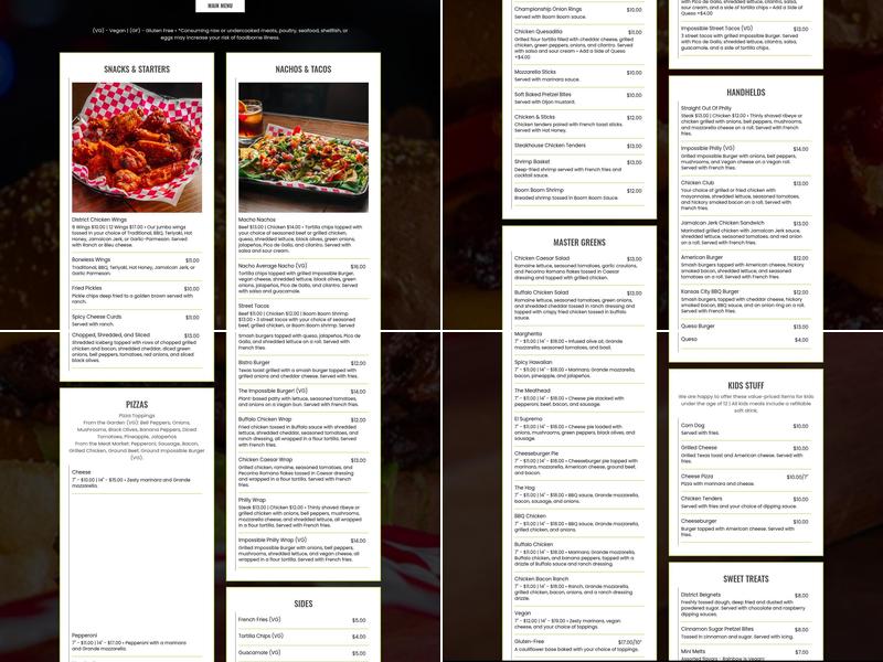 District Eat & Play Menu