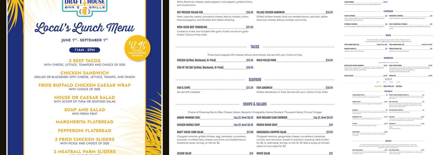 Draft House Bar & Grille Menu