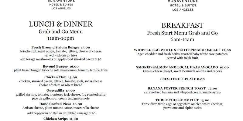 The Bonaventure Galleria Menu