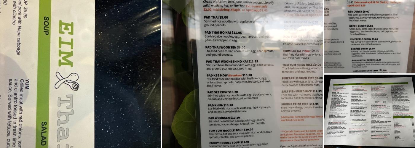 Eim Thai Menu
