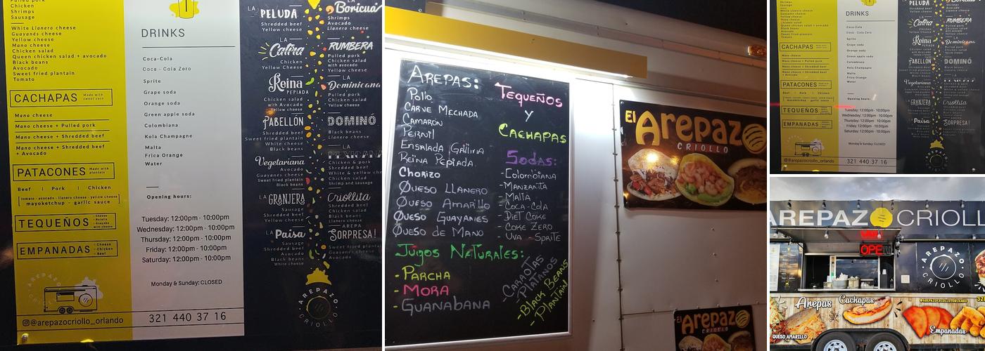 Arepazo Criollo Menu