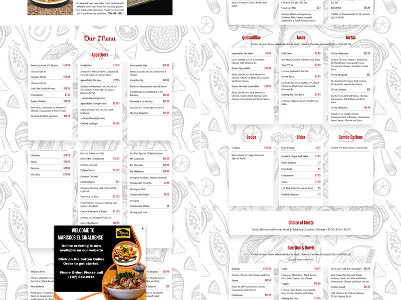 MARISCOS. EL SINALOENSE Menu