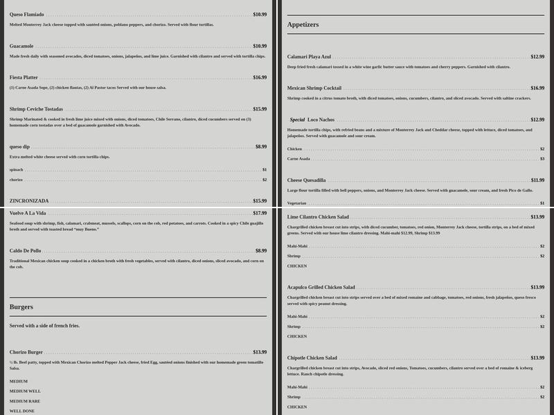 El Fogoncito Mexican Cuisine Menu