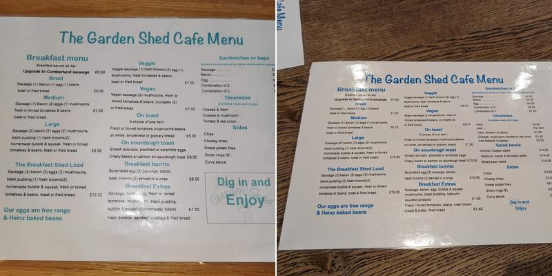 The Garden Shed Cafe Menu