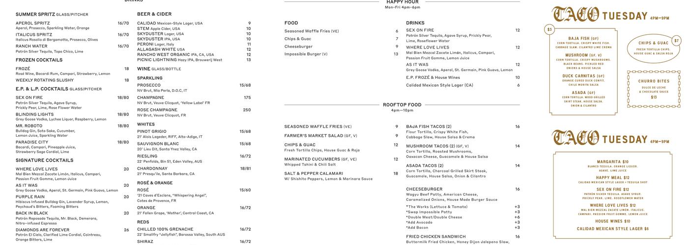 E.P. & L.P. Menu