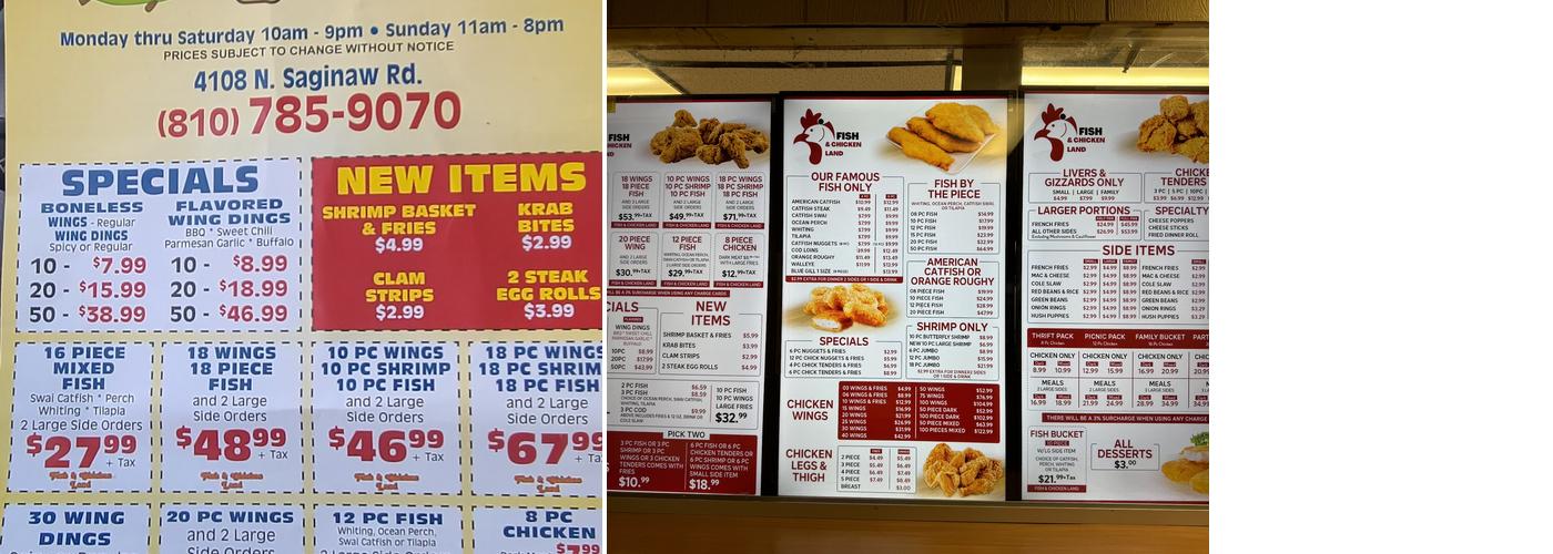 Fish & Chicken Land Menu