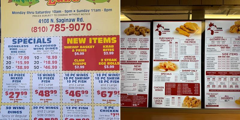 Fish & Chicken Land Menu