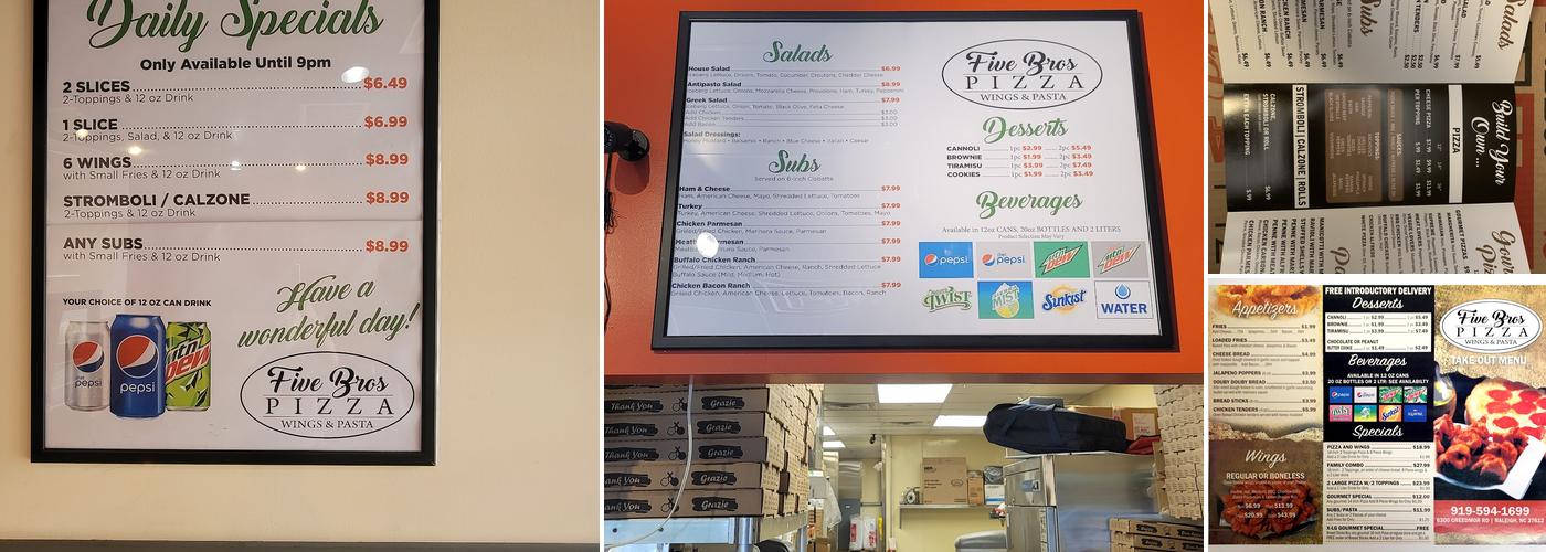 Five Bros Pizza Menu