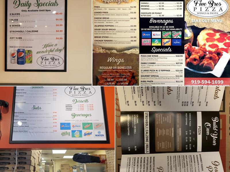 Five Bros Pizza Menu