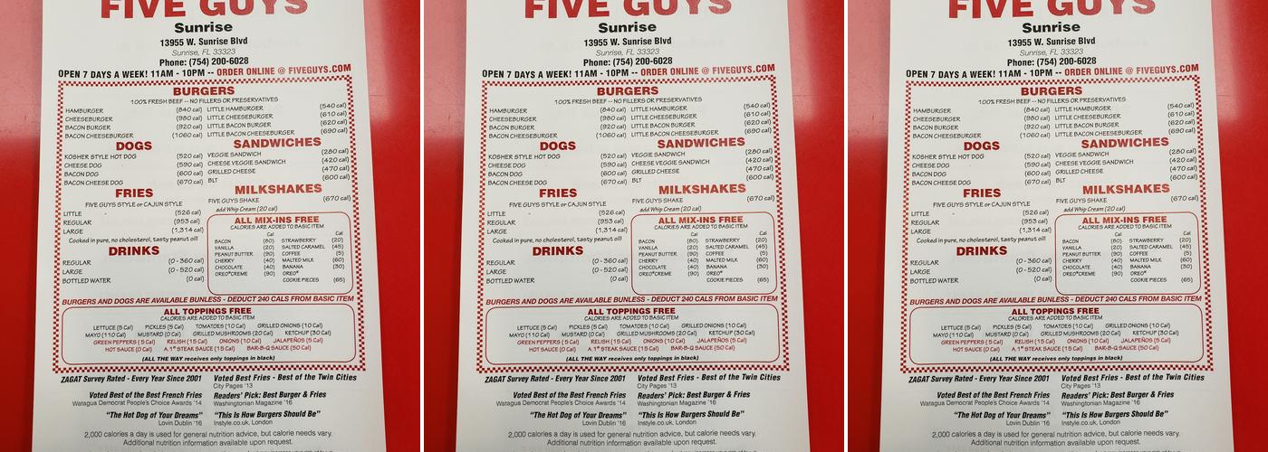 Five Guys Menu
