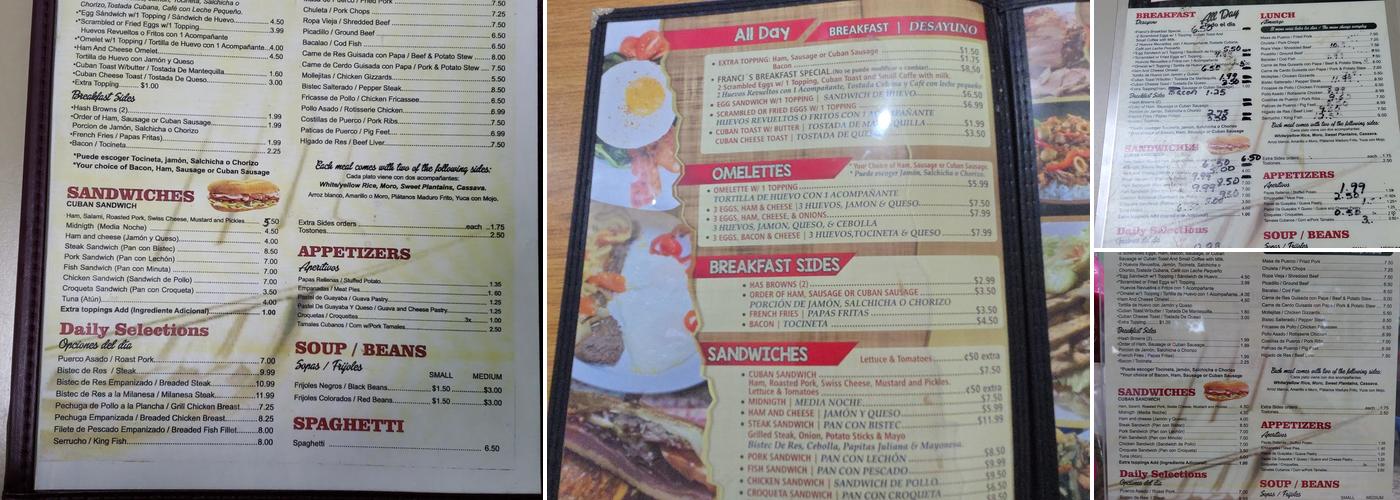 Francis Cafe Menu