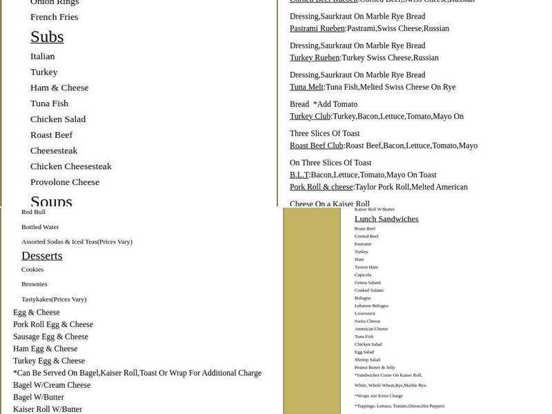 Friendly Deli Menu
