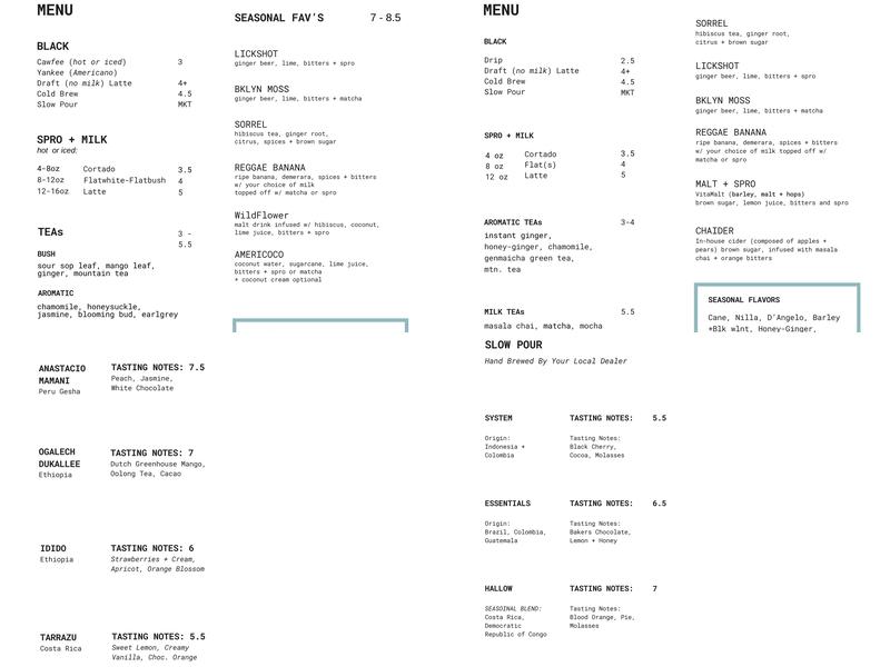 Gilly Brew Bar Menu