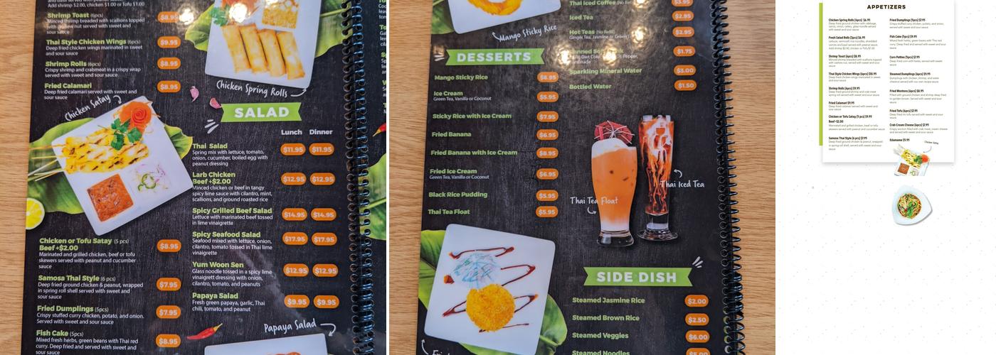 Ginger Thai Restaurant Menu