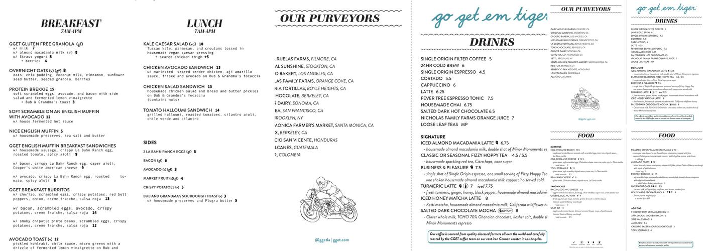 Go Get Em Tiger Menu