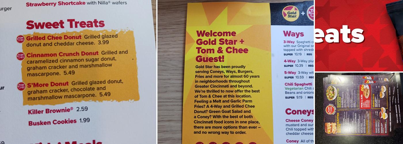 Gold Star + Tom & Chee Menu