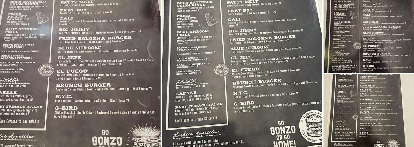 Gonzoburger Menu
