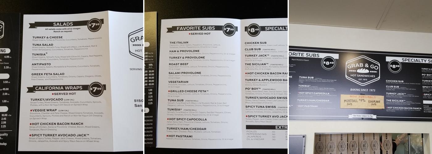 Grab & Go Subs Menu