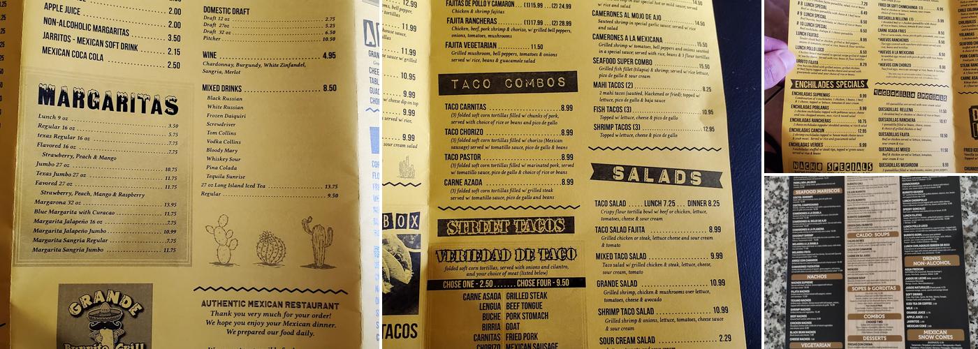 Grande Burrito Grill Menu