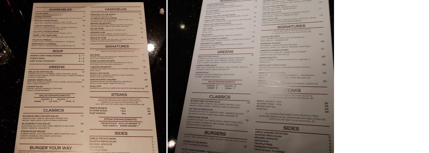 Grille 39 Menu