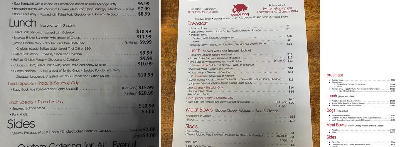 Gumps BBQ Menu