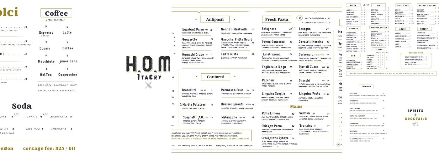 HOM Italian Eatery Menu