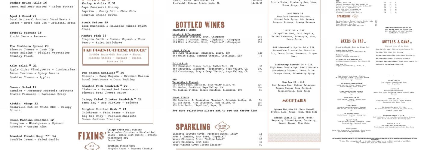 Highball & Harvest Menu