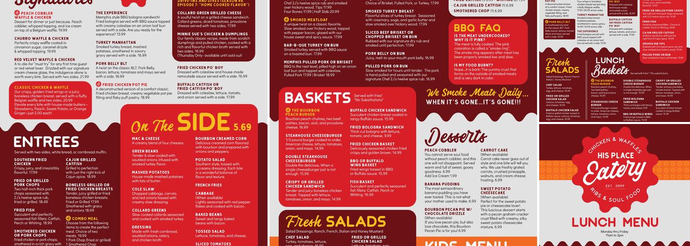 His Place Eatery - Chicken & Waffles, BBQ & Soul food Menu