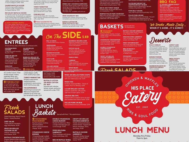 His Place Eatery - Chicken & Waffles, BBQ & Soul food Menu