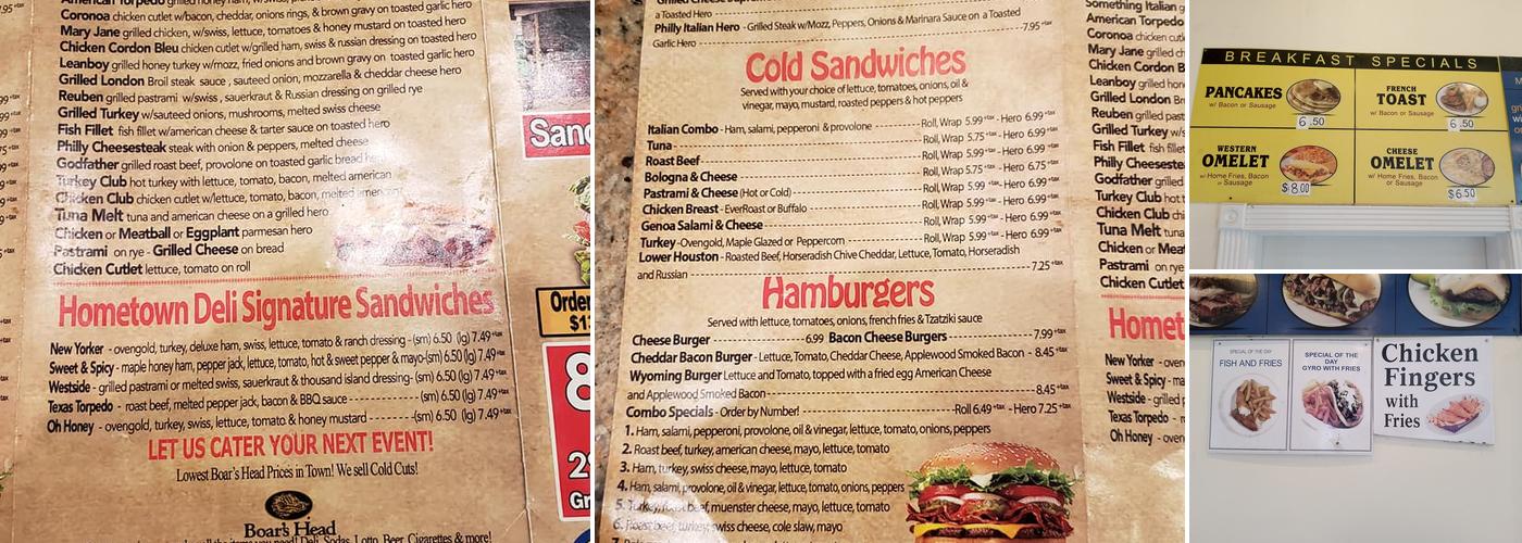 Hometown Deli slate hill route 6 Menu