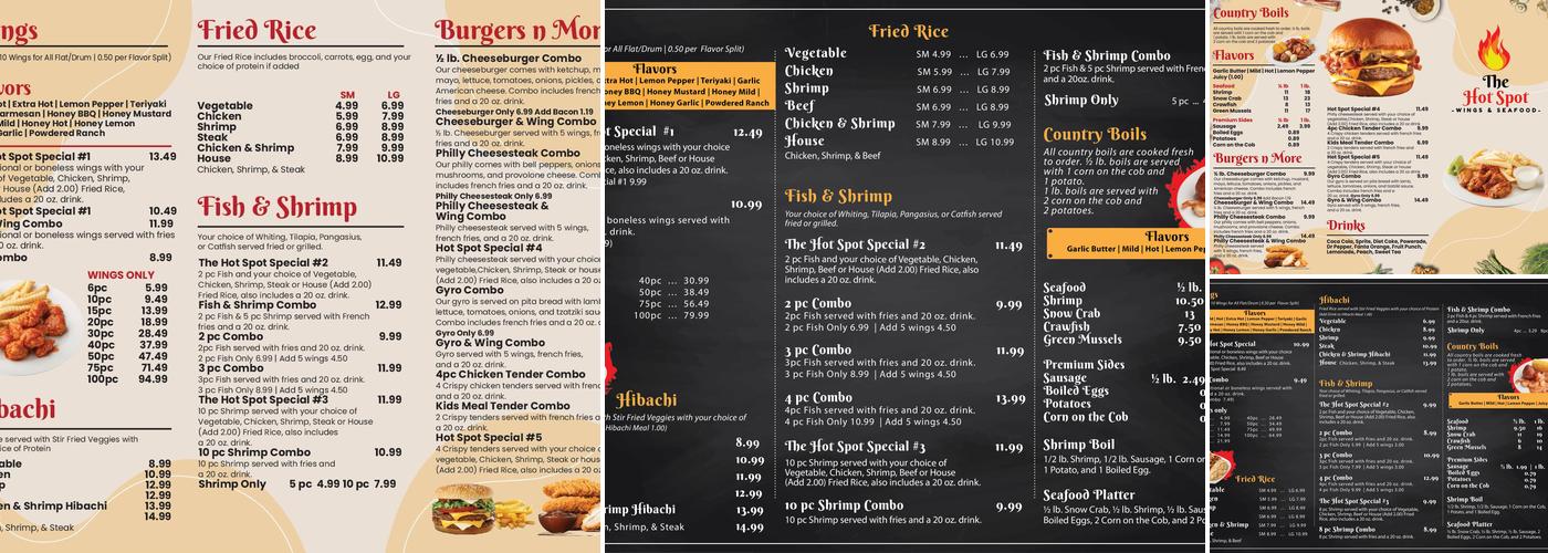 The Hot Spot Wings & Seafood Menu