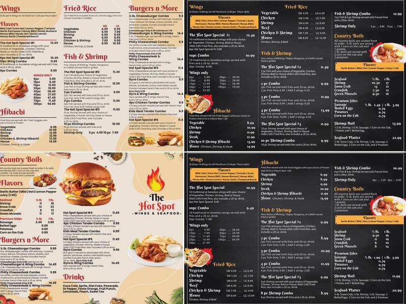 The Hot Spot Wings & Seafood Menu