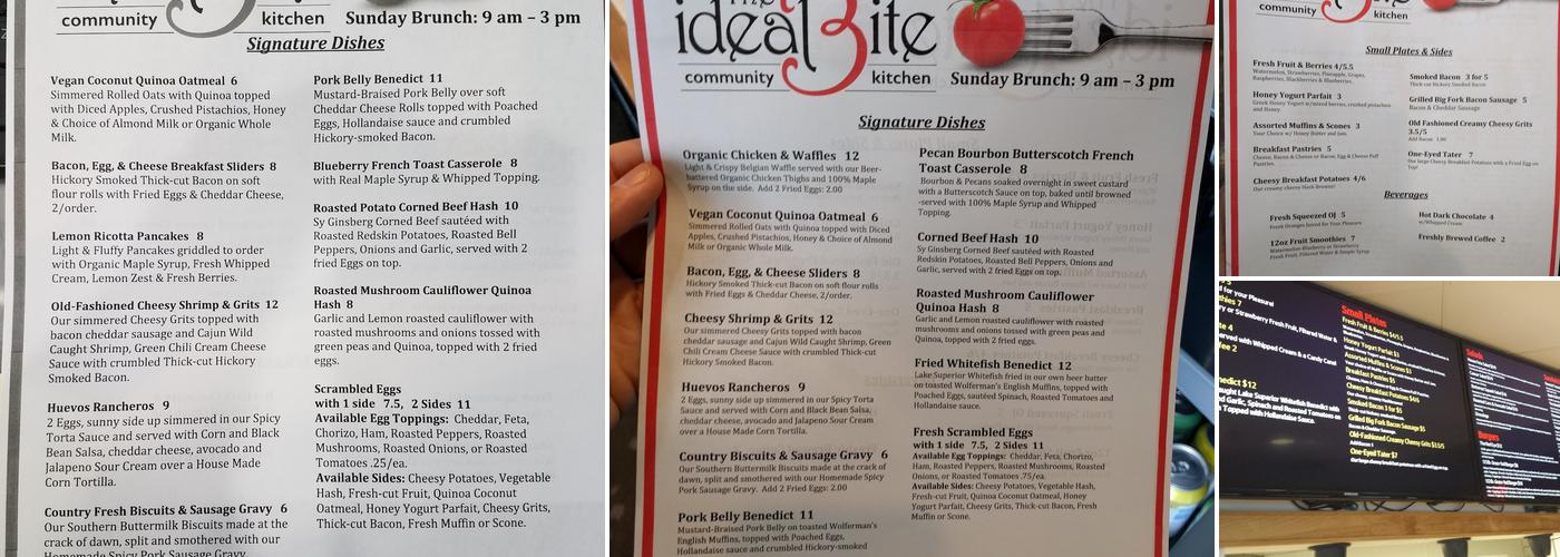 The Ideal Bite Community Kitchen Menu