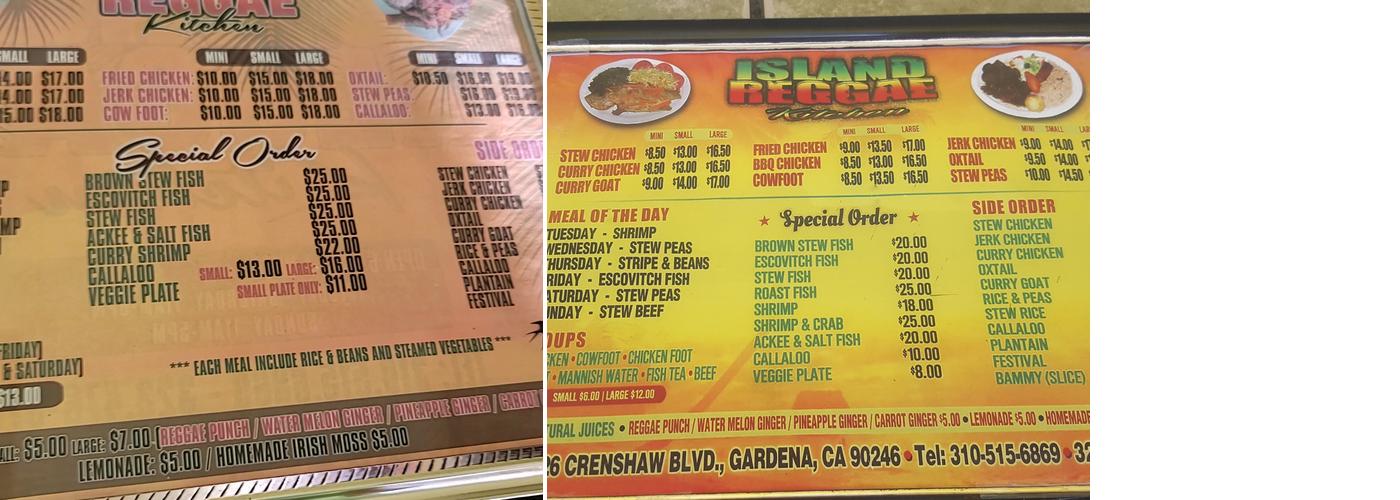 Island Raggae Kitchen Menu