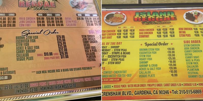Island Raggae Kitchen Menu