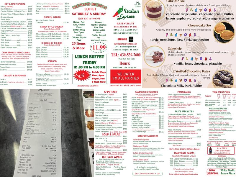 Italian Express Menu