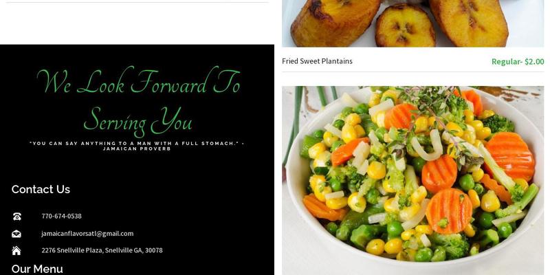 Jamaican Flavors Menu