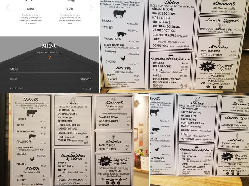 Jav's Bar-B-Q Menu