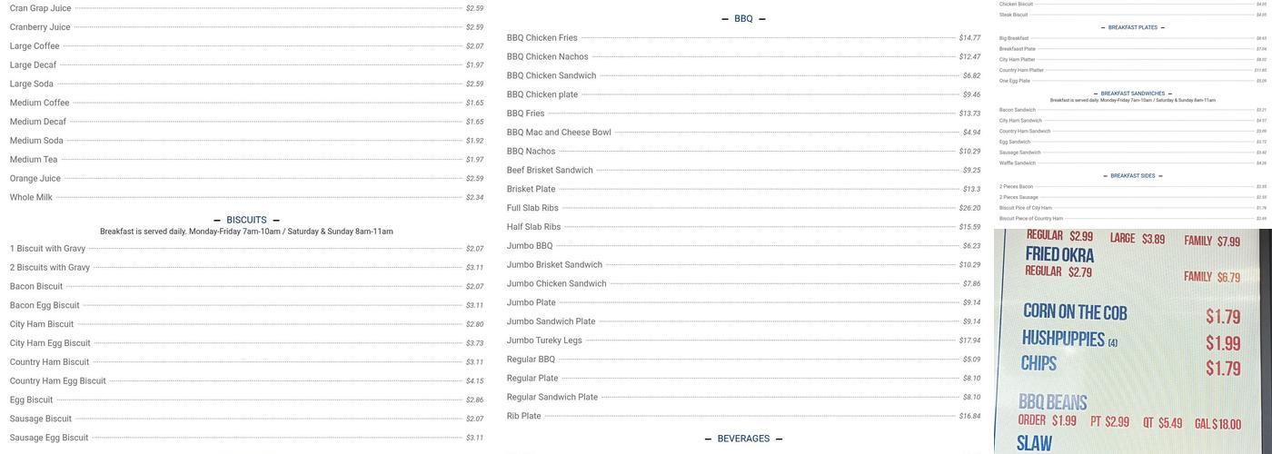 Three Little Pigs Bar-B-Q Menu