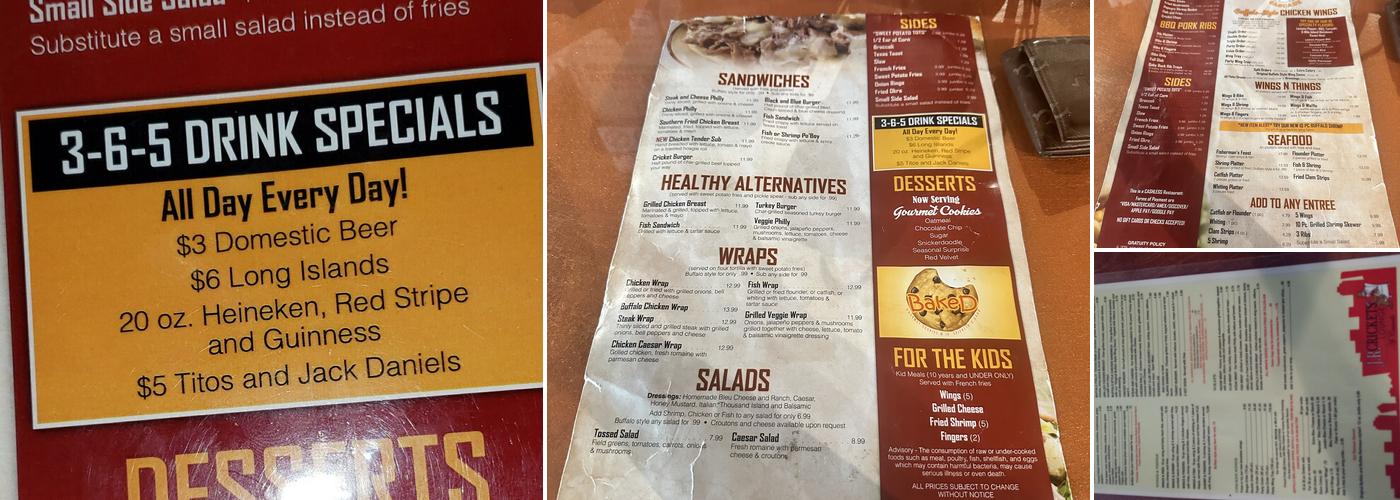 J R Crickets Cascade Menu