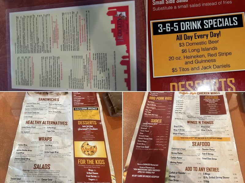 J R Crickets Cascade Menu