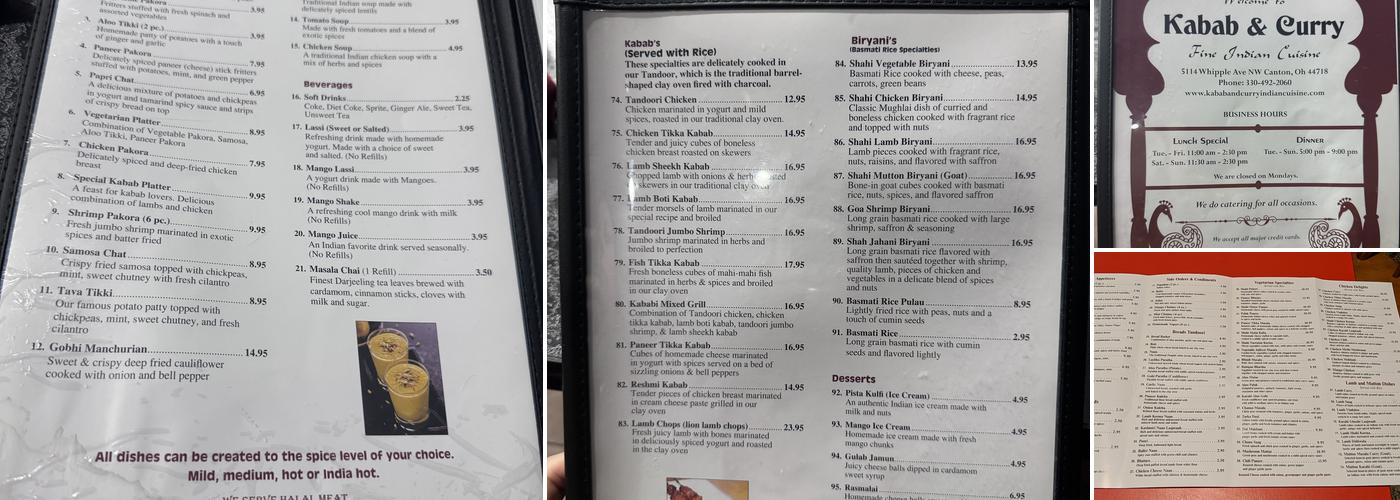 Kabab & Curry Menu