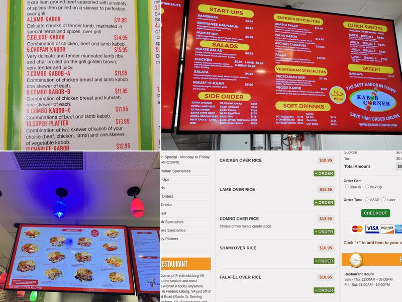 Kabob Corner of Fredericksburg Menu