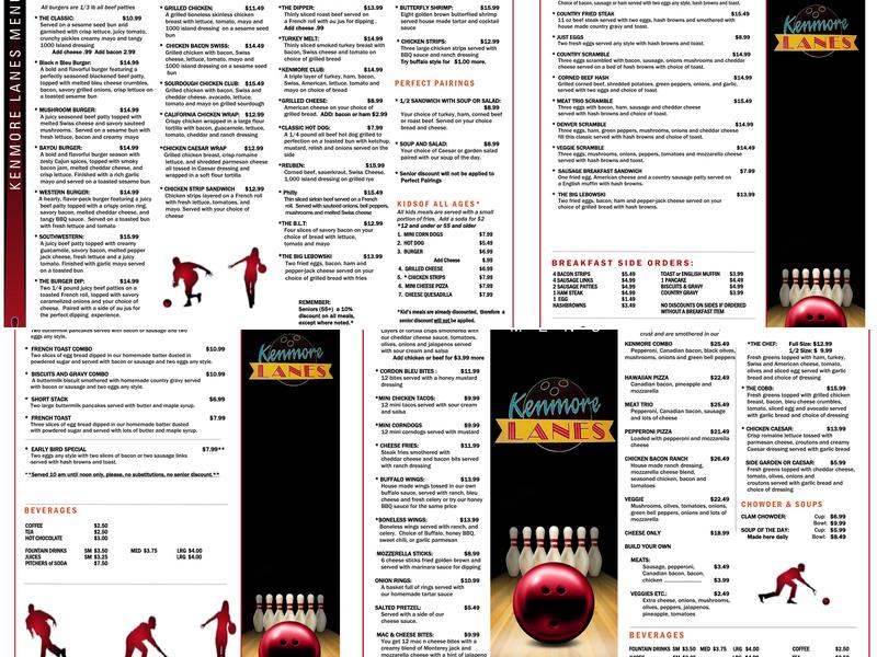 Kenmore Lanes Menu